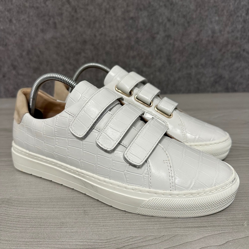 FRANKIE4 Archer White Croc Embossed Leather Triple Strap Sneakers Womens Size 10